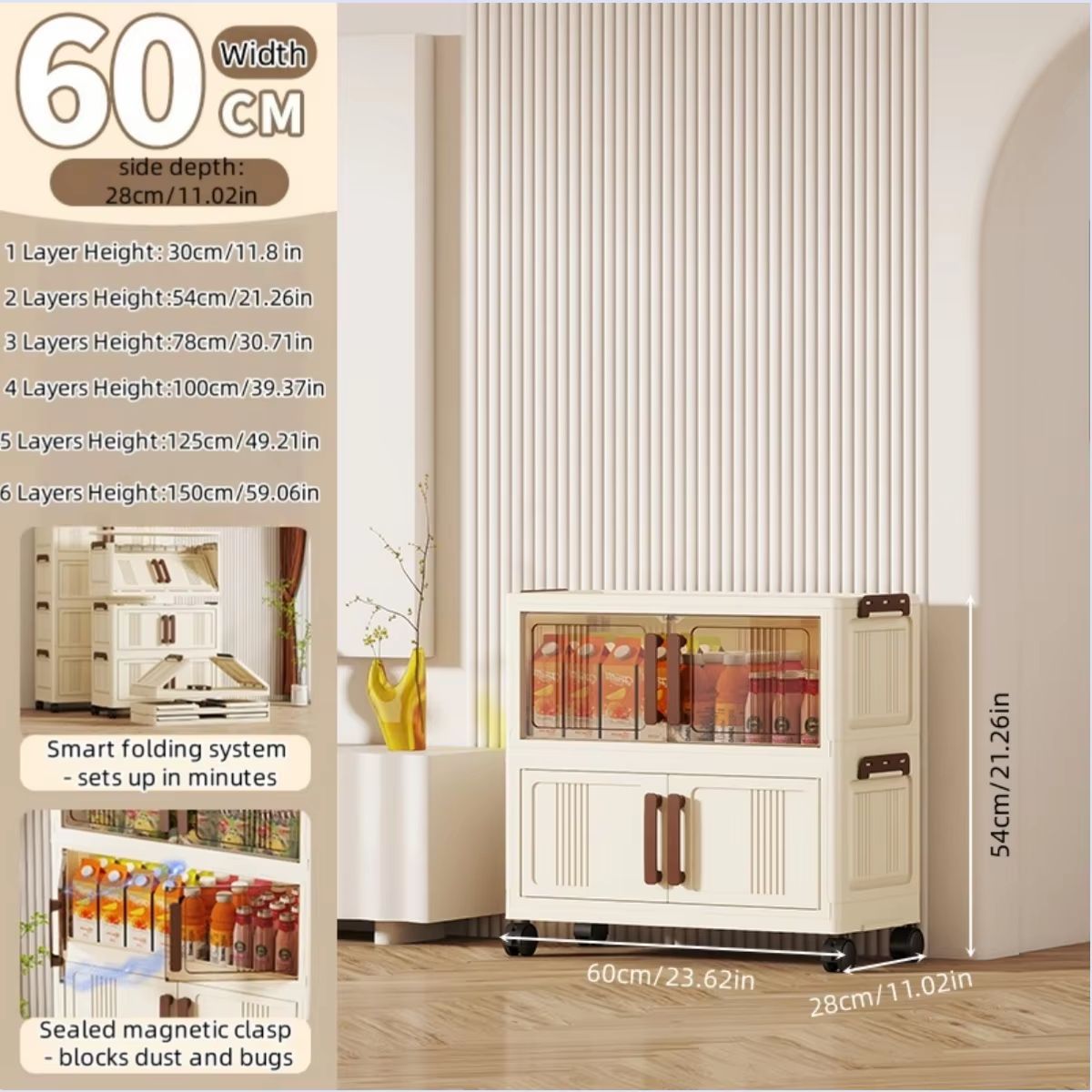 Clear View Foldable DoubleDoor Rolling Storage Cabinet 236 In 14