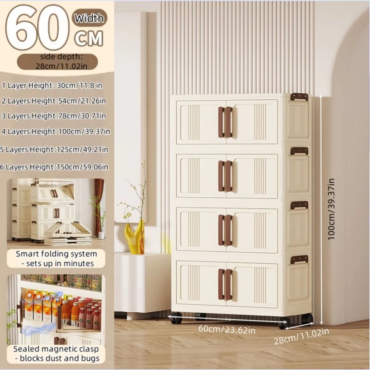 Clear View Foldable DoubleDoor Rolling Storage Cabinet 236 In 8