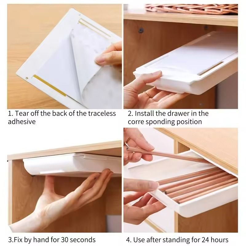 SelfAdhesive Hidden Desk Drawer  UnderTable Storage Box For Stationery  Accessories 4