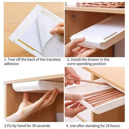 SelfAdhesive Hidden Desk Drawer  UnderTable Storage Box For Stationery  Accessories 4
