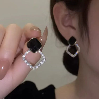 Black Zircon Square Stud Earrings  Shiny Geometric Statement Jewelry For Women 9