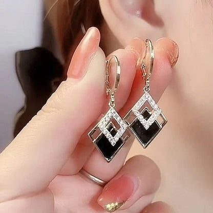 Black Zircon Square Stud Earrings  Shiny Geometric Statement Jewelry For Women 10