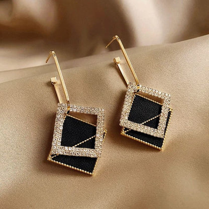 Black Zircon Square Stud Earrings  Shiny Geometric Statement Jewelry For Women 14