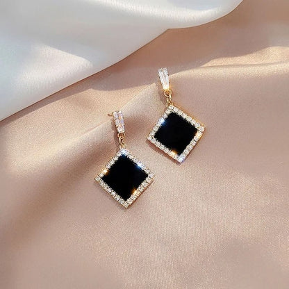 Black Zircon Square Stud Earrings  Shiny Geometric Statement Jewelry For Women 17