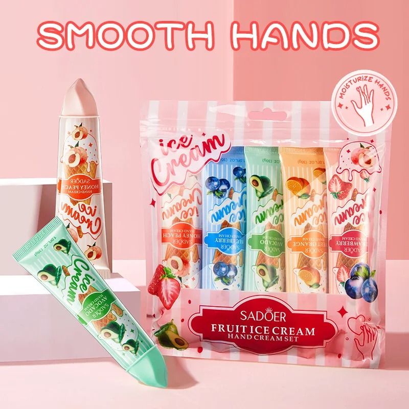 Fruit Ice Cream Hand Cream Set 5pcs Moisturizing Nourishing Hydrating Hand Care 4