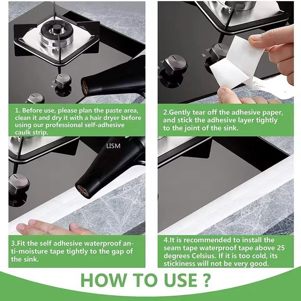 PVC SelfAdhesive Waterproof Sealing Tape  Caulk Strip For Bathroom  Kitchen Edges 4