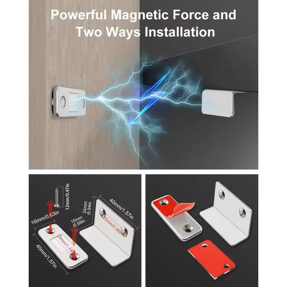 Magnetic Door Catch Latch 1 Pair Invisible DrillFree Adhesive Mount For Cabinets Sliding Doors  Fur 2