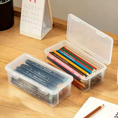 Clear Plastic Storage Box with Hinged Lid Multipurpose Organizer for Jewelry, Office Supplies, Home & Crafts (1 or 4-P