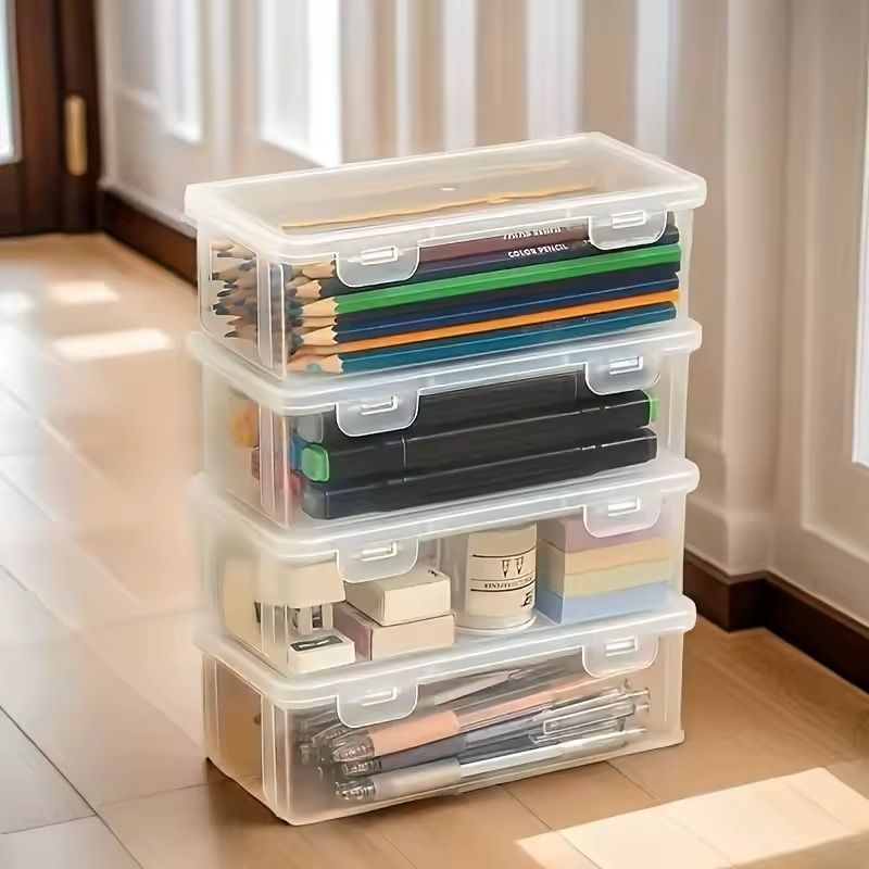 Clear Plastic Storage Box With Hinged Lid Multipurpose Organizer For Jewelry Office Supplies Home   1