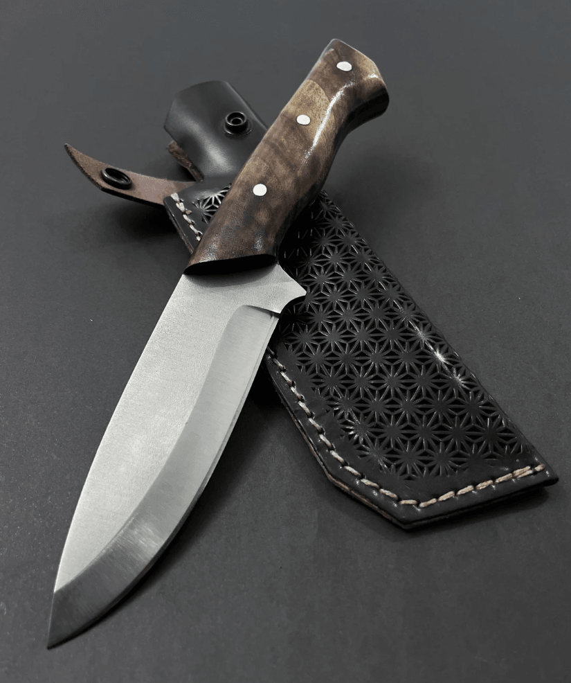 buynow walnut handle outdoor knife leather sheath