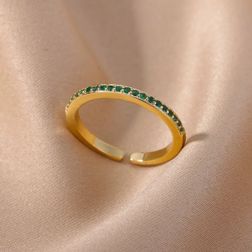 Mini Zircon Green Adjustable Ring For Women 1