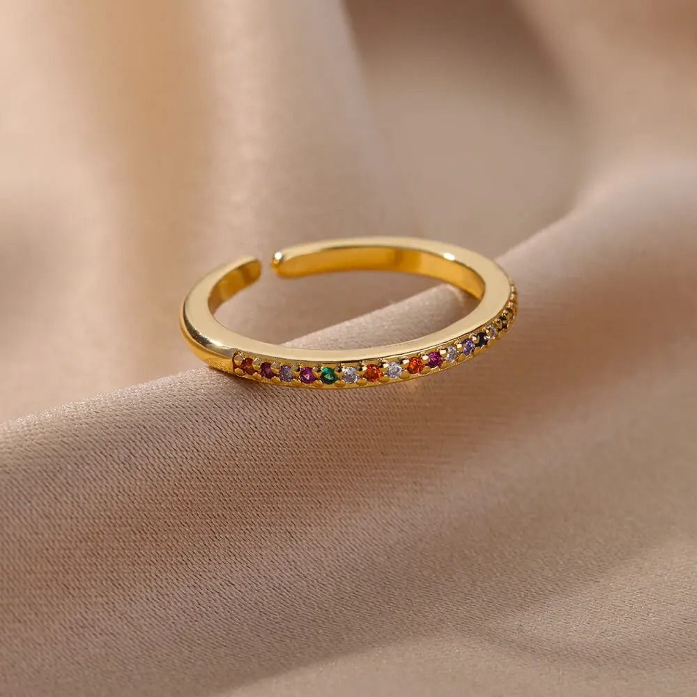 Mini Zircon Green Adjustable Ring For Women 3