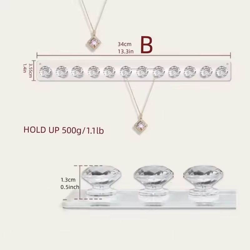 Acrylic WallMounted Necklace Hanger Jewelry Organizer For Necklaces Bracelets  Chains Clear Hanging 3