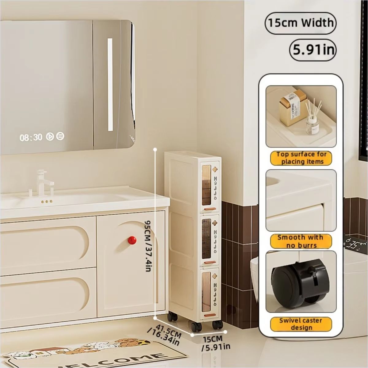 Slim Mobile Storage Cabinet Narrow Drawer Organizer Rolling Cart For Kitchen Bathroom And Living Ro 7