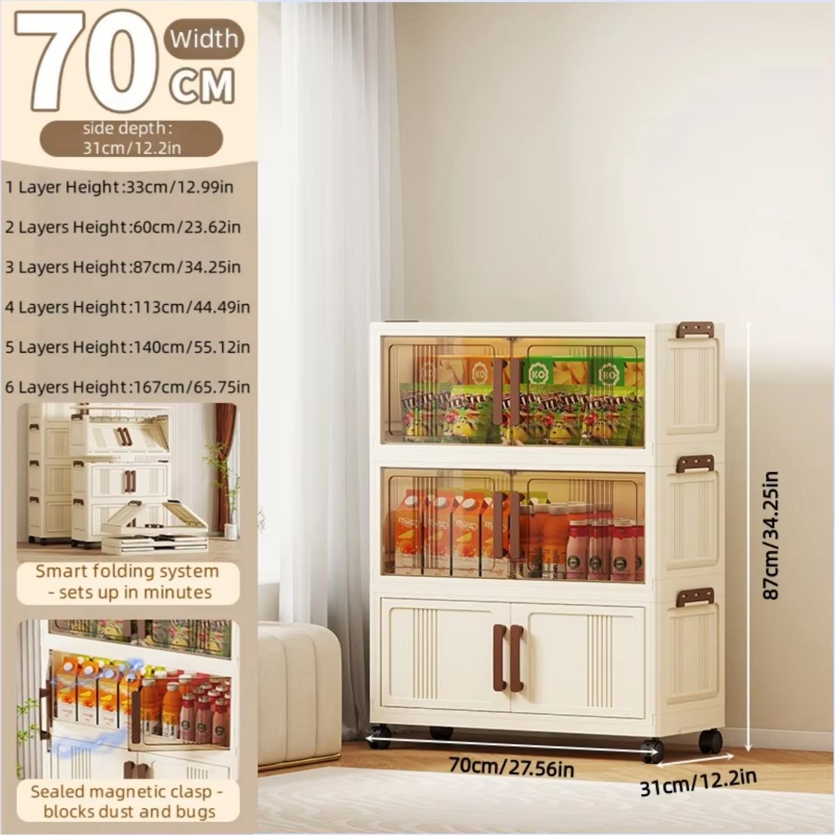 Clear Foldable 2 Door See Through Storage Cabinet Organizer 2756in 9