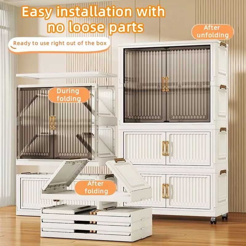 Transparent Foldable Mobile Wardrobe Closet 31.50in Large Capacity Organizer