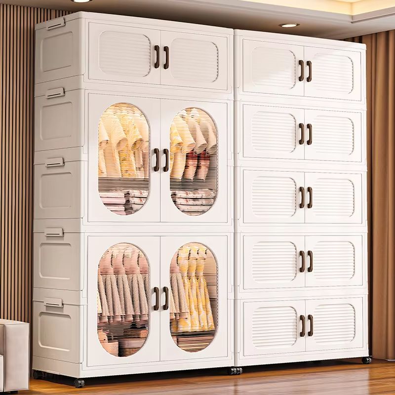 Double Door Foldable Wardrobe With Wheels 23.62in Magnetic Closet Organizer