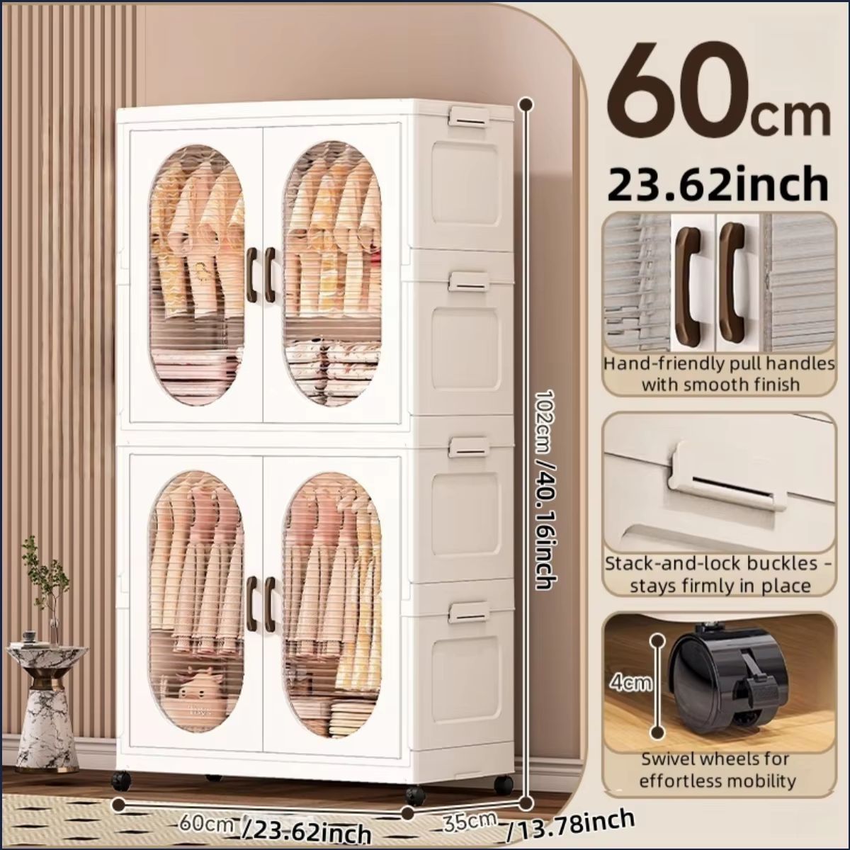 Double Door Foldable Wardrobe With Wheels 2362in Magnetic Closet Organizer 12