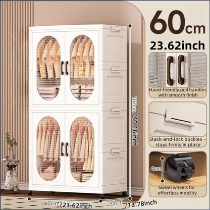 Double Door Foldable Wardrobe With Wheels 2362in Magnetic Closet Organizer 12