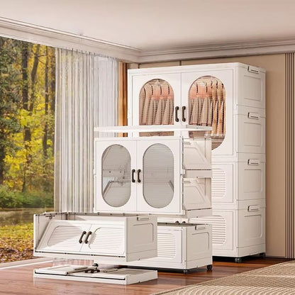 Double Door Foldable Wardrobe With Wheels 2362in Magnetic Closet Organizer 5