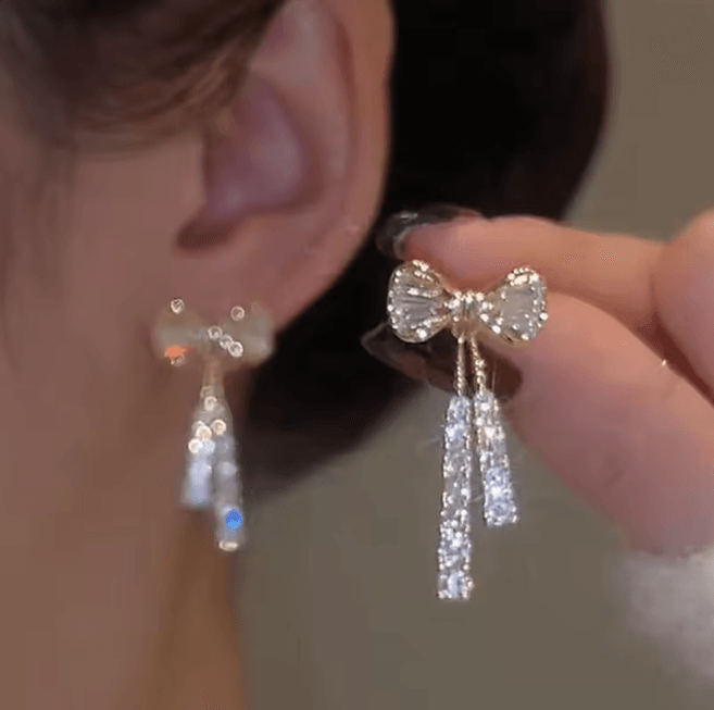 Gold Bow Rhinestone Earrings