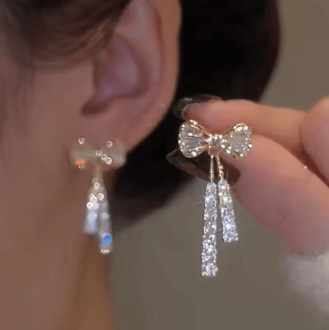 Gold Bow Rhinestone Earrings 4