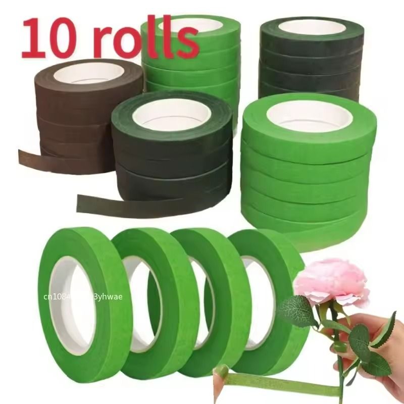 Green Floral Stem Tape – Self-Adhesive Bouquet Wrapping Tape for Flower Arrangements (1–10 Rolls)