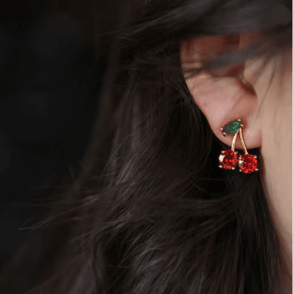 Red Zircon Cherry Leaf Earrings 3