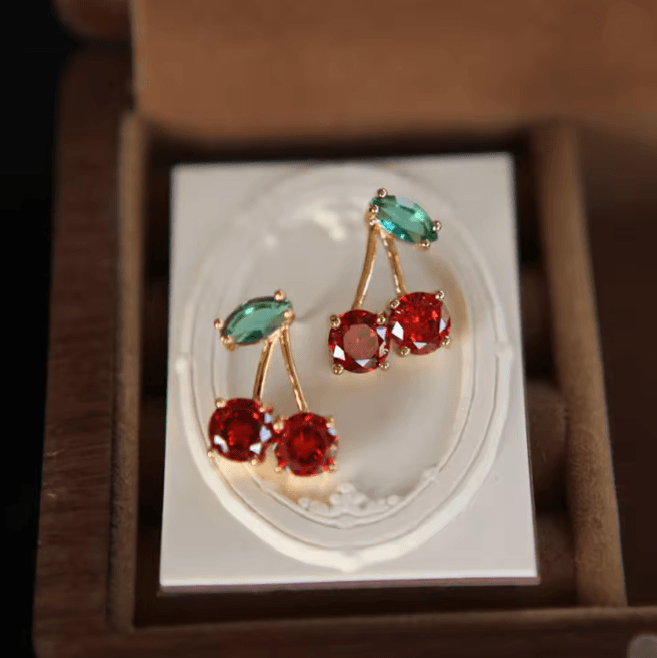 Red Zircon Cherry Leaf Earrings 5