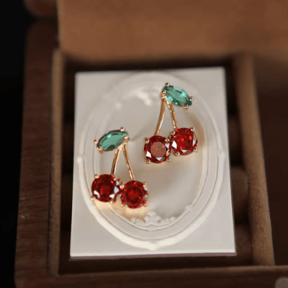 Red Zircon Cherry Leaf Earrings 5