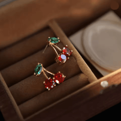 Red Zircon Cherry Leaf Earrings 4