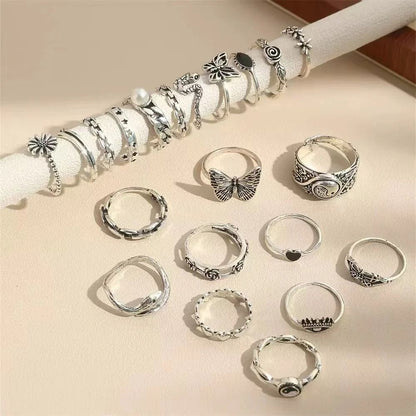 Punk Style Multi Element Ring Set With Butterfly Heart And Tai Chi Designs 2