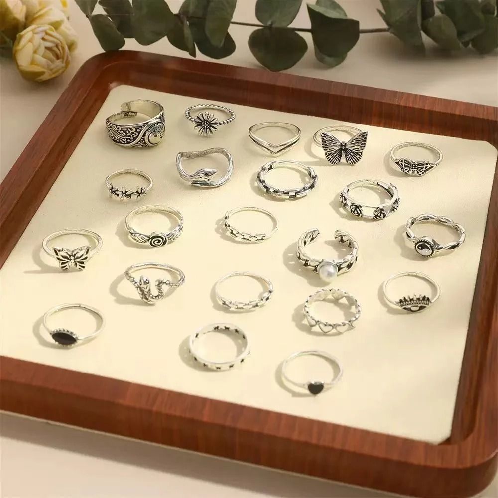 Punk Style Multi Element Ring Set With Butterfly Heart And Tai Chi Designs 3