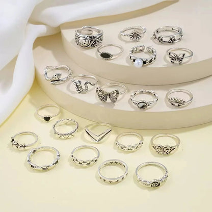 Punk Style Multi Element Ring Set With Butterfly Heart And Tai Chi Designs 4