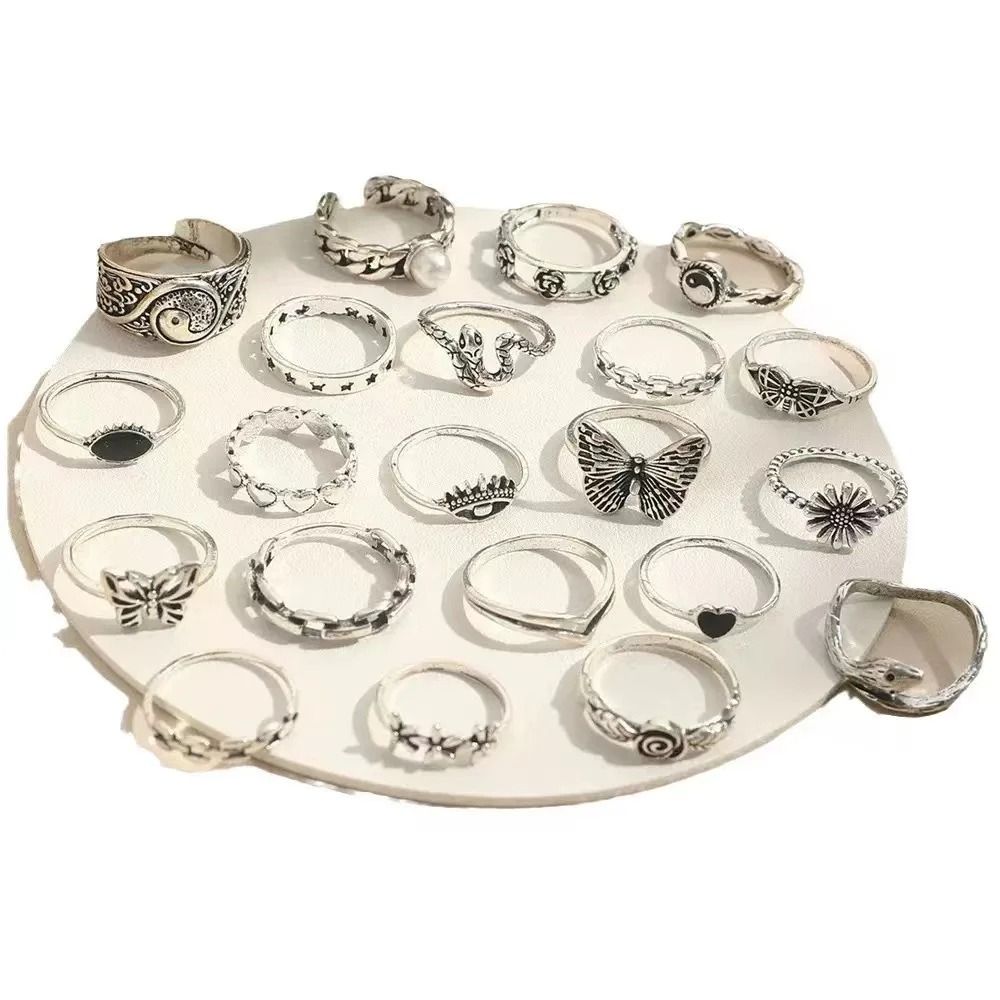 Punk Style Multi Element Ring Set With Butterfly Heart And Tai Chi Designs 5
