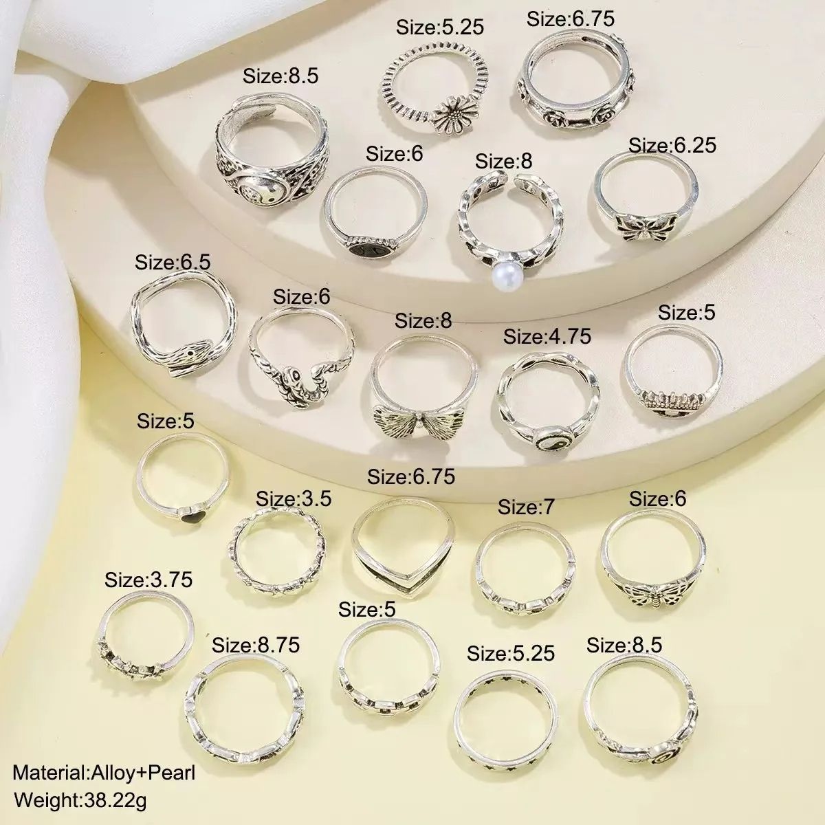 Punk Style Multi Element Ring Set With Butterfly Heart And Tai Chi Designs 7