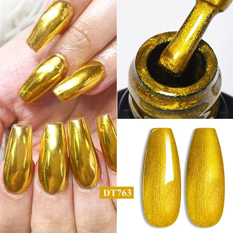 Metallic Gel Nail Polish Red Gold Silver Mirror Finish UV Soak Off Gel 13
