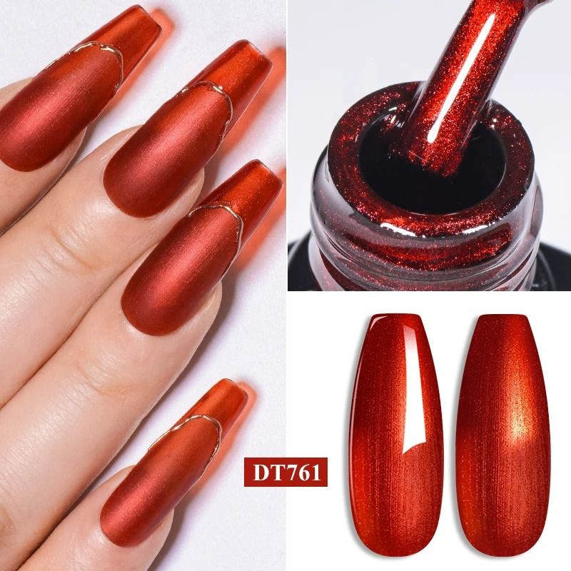 Metallic Gel Nail Polish Red Gold Silver Mirror Finish UV Soak Off Gel 6