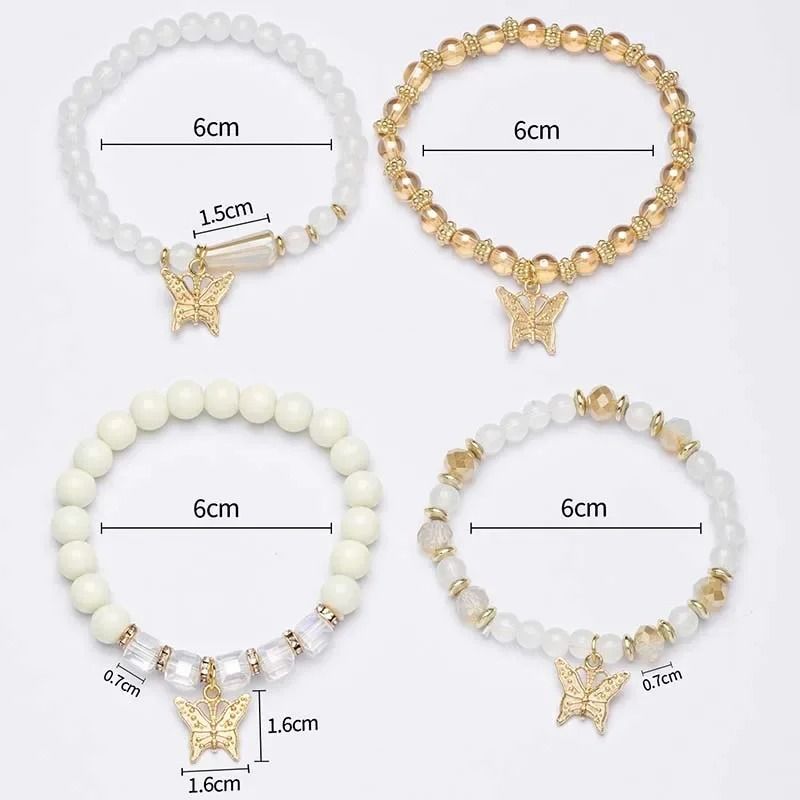 Butterfly Beaded Bracelet Set For Women Bohemian Style Elastic Bangles 3