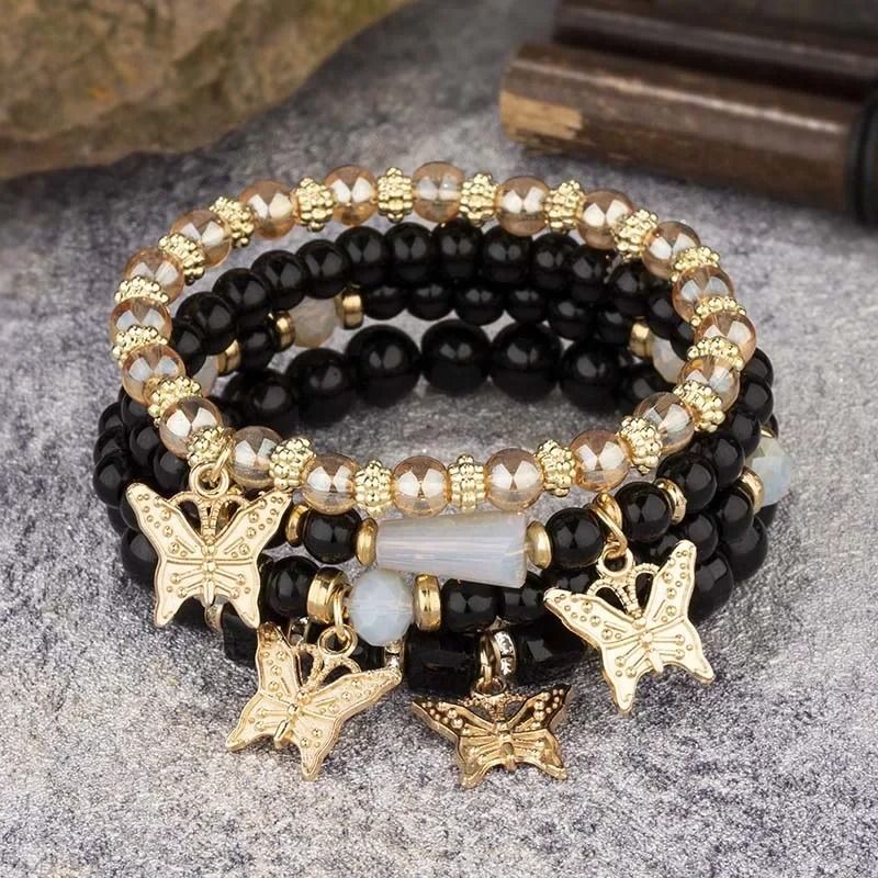 Butterfly Beaded Bracelet Set For Women Bohemian Style Elastic Bangles 9