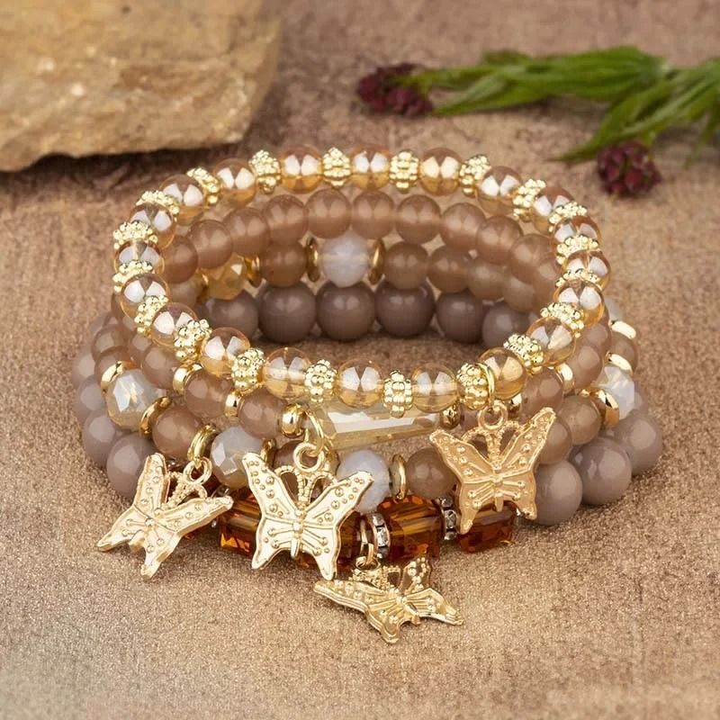 Butterfly Beaded Bracelet Set For Women Bohemian Style Elastic Bangles 10