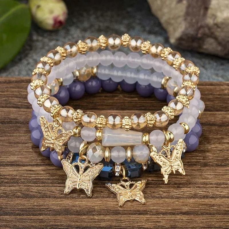 Butterfly Beaded Bracelet Set For Women Bohemian Style Elastic Bangles 11
