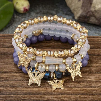 Butterfly Beaded Bracelet Set For Women Bohemian Style Elastic Bangles 11