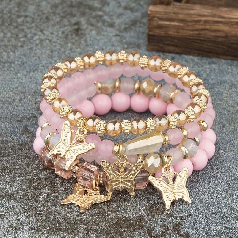 Butterfly Beaded Bracelet Set For Women Bohemian Style Elastic Bangles 7