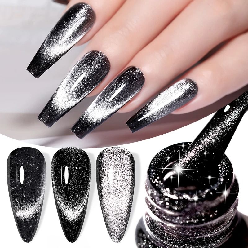 Black Crystal Cat Magnetic Gel Nail Polish Glitter UV Soak Off Gel 1