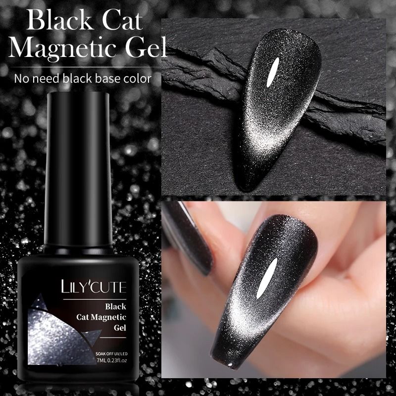 Black Crystal Cat Magnetic Gel Nail Polish Glitter UV Soak Off Gel 7