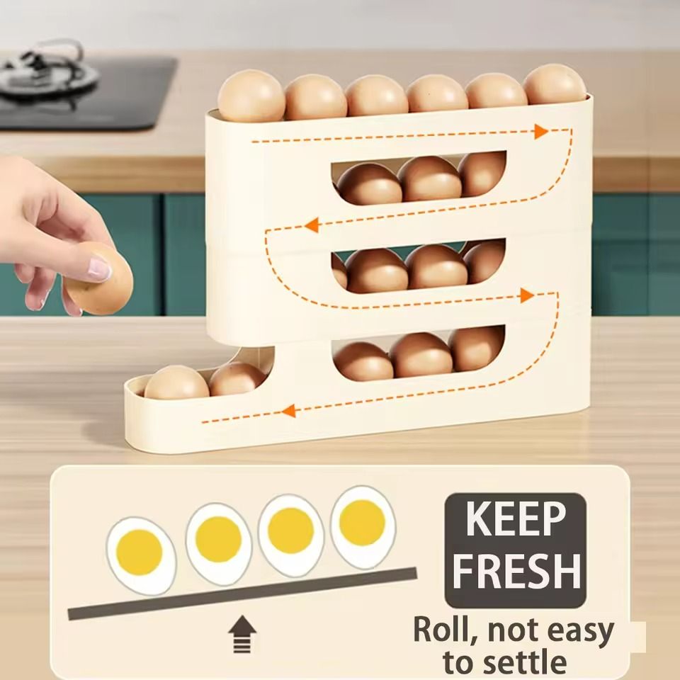 Rolling Egg Storage Holder  FreshKeeping Fridge Door Organizer With Slide Dispenser 2