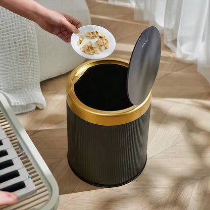 Modern Double-Layer Press-Top Trash Bin – White & Black Waste Basket for Bathroom, Office & Bedroom
