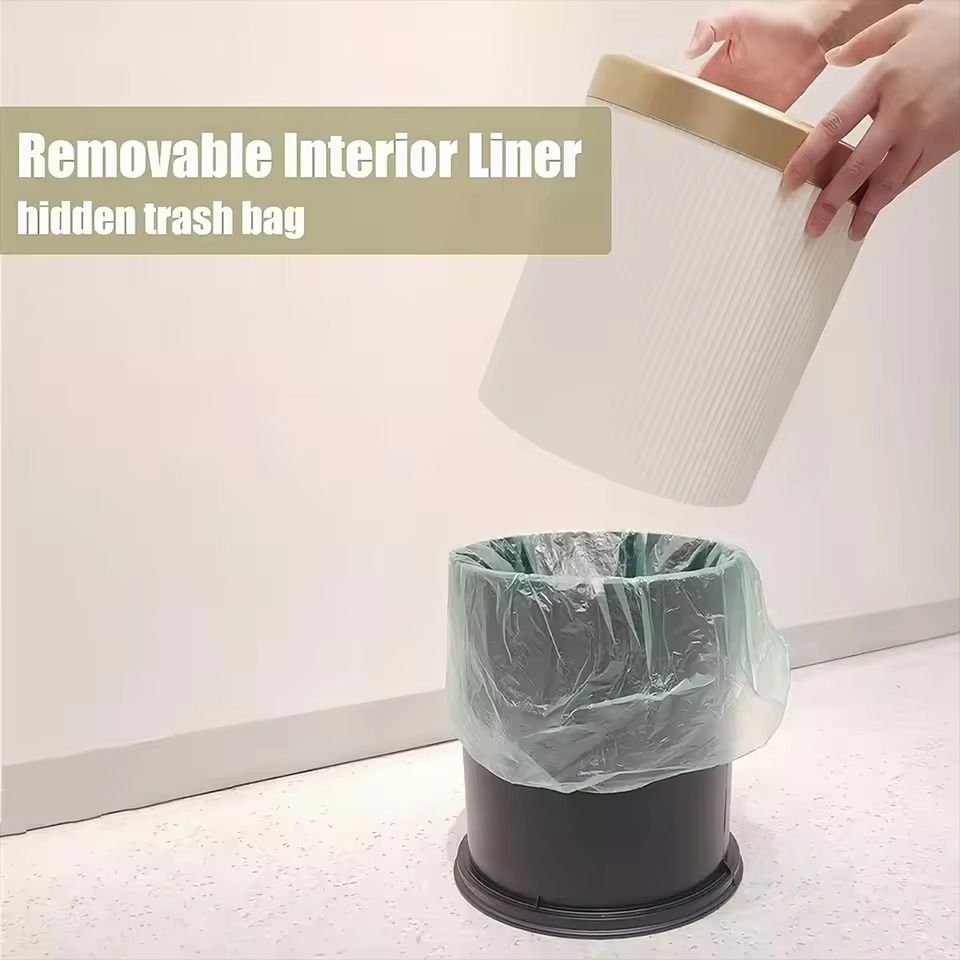Modern DoubleLayer PressTop Trash Bin  White  Black Waste Basket For Bathroom Office  Bedroom 2