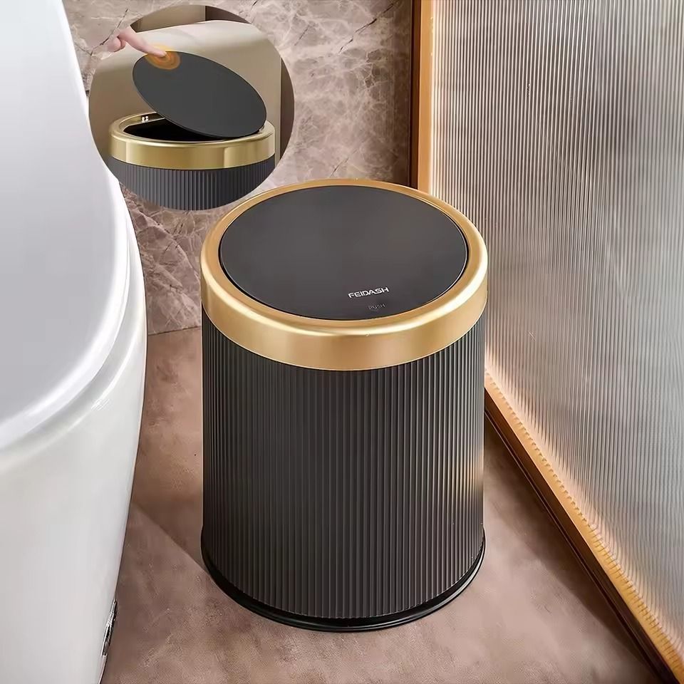 Modern DoubleLayer PressTop Trash Bin  White  Black Waste Basket For Bathroom Office  Bedroom 1